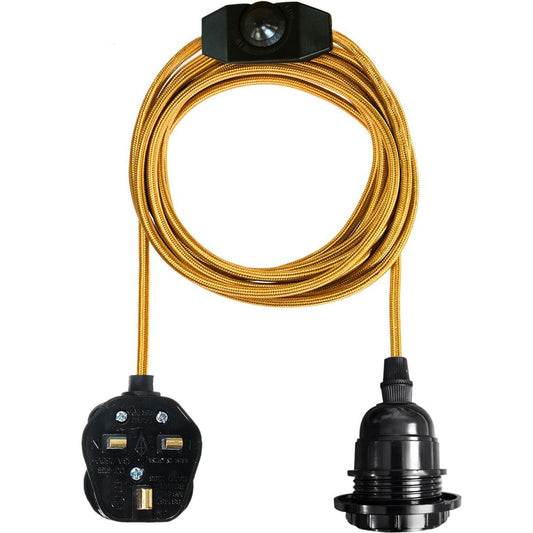 Gold Color Dimmer Switch 4.5m Fabric Flex Cable Plug In Pendant Lamp E27 Holder~2586 - LEDSone UK Ltd