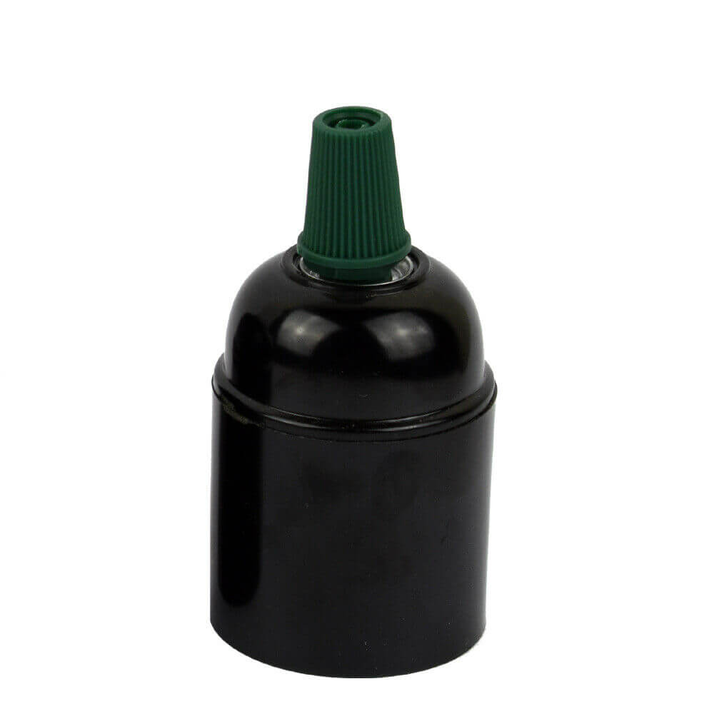 Black Bakelite E27 Lamp Holder-Green Cord