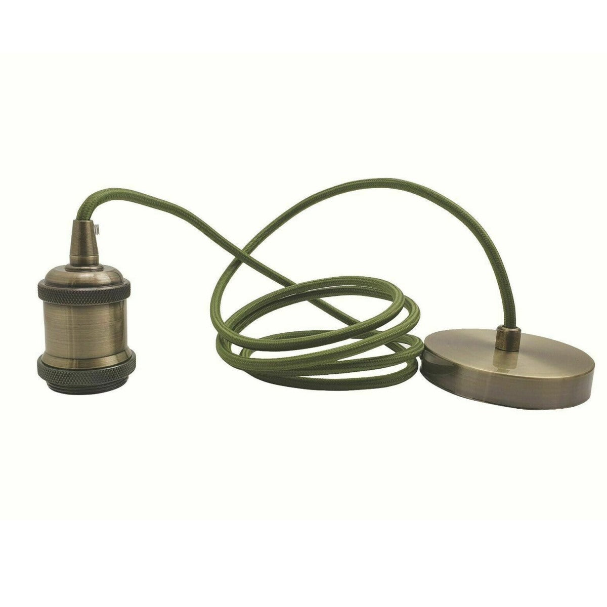 2m Army Green Round Cable E27 Base Green Brass~1721 - LEDSone UK Ltd