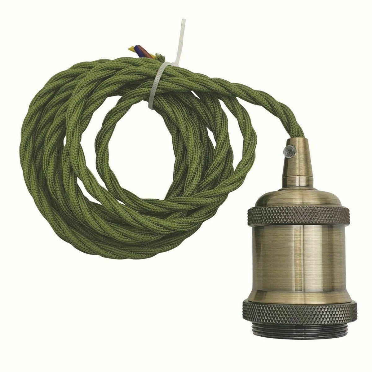 2m Army Green Twisted Cable Pendant E27 Base Green Brass Holder~1732 - LEDSone UK Ltd