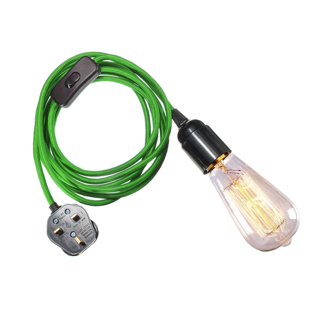 4m Green Fabric Flex Cable Plug In Pendant Lamp Light Set With Bulb Holder~1497 - LEDSone UK Ltd