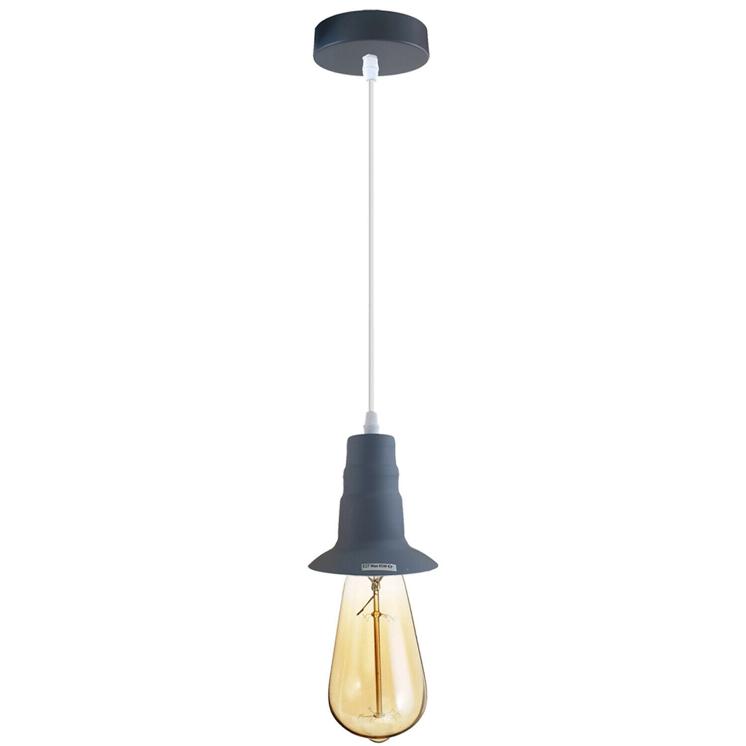 Grey Ceiling Light Fitting Industrial Pendant Lamp Bulb Holder~1680 - LEDSone UK Ltd