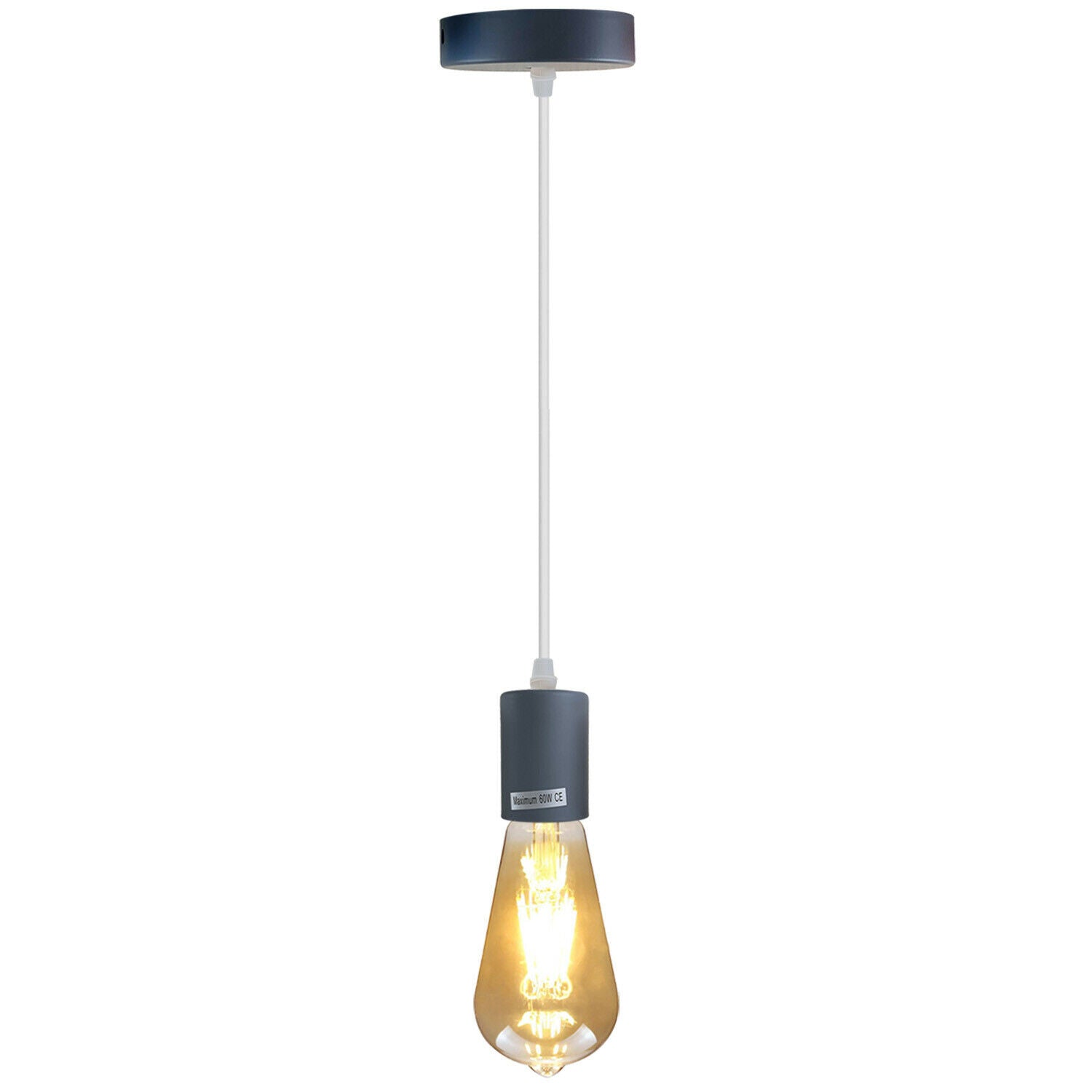 Grey E27 Ceiling Light Fitting Industrial Pendant Lamp Bulb Holder~1674 - LEDSone UK Ltd