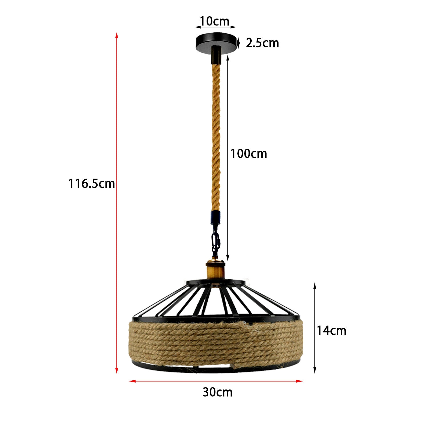 Indoor E27 Hemp Rope Adjustable Pendant Lamp For Cafe Bar Dining Room - Size Image