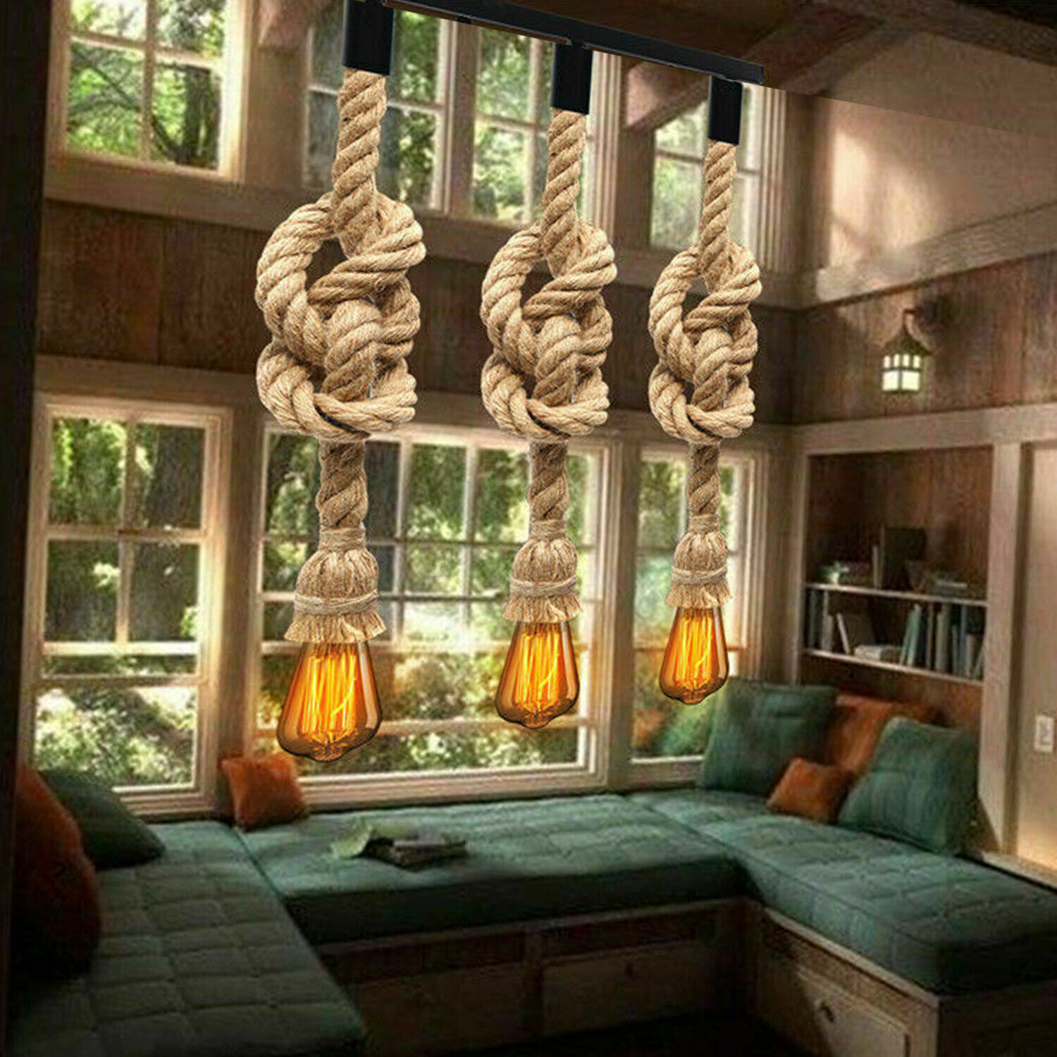 Vintage Industrial Loft Style Hemp Rope 3head cluster Ceiling Pendant Light Lamp~2711 - LEDSone UK Ltd