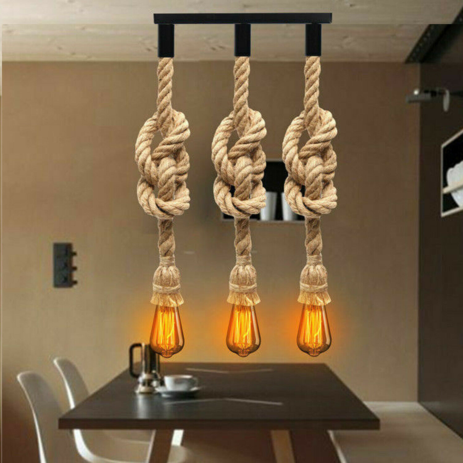 Vintage Industrial Loft Style Hemp Rope 3head cluster Ceiling Pendant Light Lamp~2711 - LEDSone UK Ltd