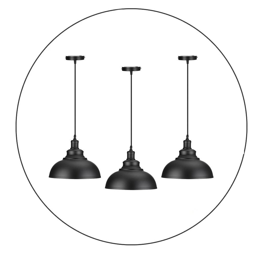 3 Pack Vintage Industrial Retro Ceiling Pendant Light Lampshade Black Metal Light Shade~2262 - LEDSone UK Ltd