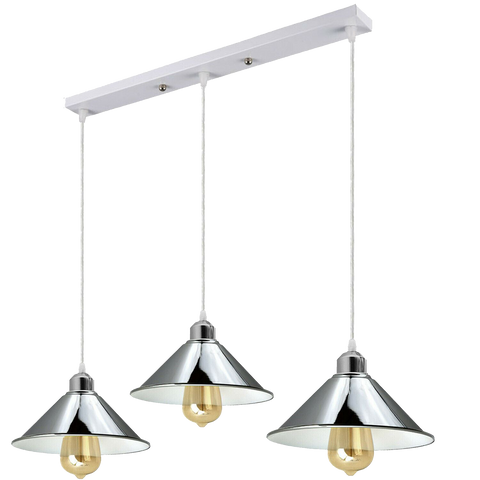 Modern Industrial Chrome 3 Way Ceiling Pendant Light Metal Cone Shape Shade Indoor Hanging Light~1183
