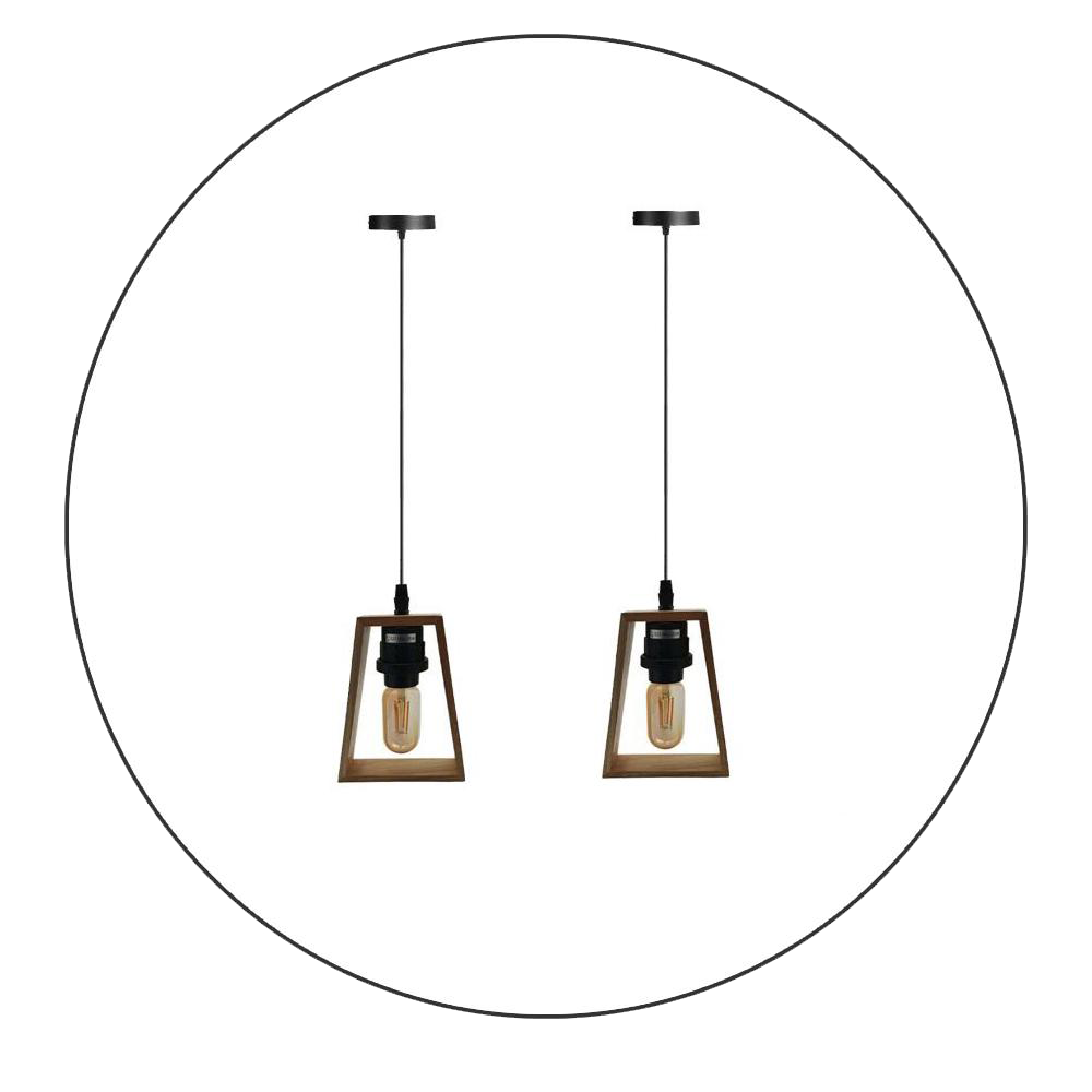 2 Pack Modern Ceiling Pendant Light Fitting Wood Style Pendant Light Kit~2304 - LEDSone UK Ltd