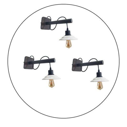 Modern Industrial Black Scone Wall Light With White Shade with FREE Bulbs~2285 - LEDSone UK Ltd