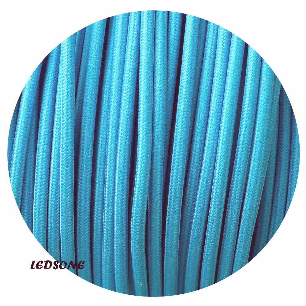 3 core Round Vintage Braided Fabric Blue Cable Flex 0.75mm