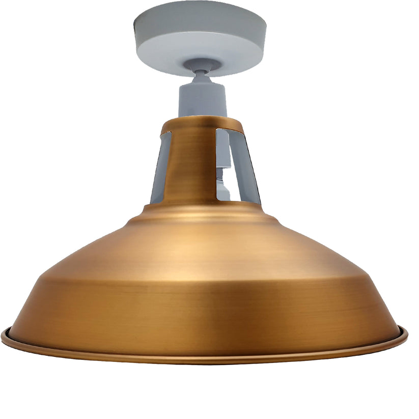Industrial Flush Ceiling Light Vintage Metal Shade Rose Gold E27