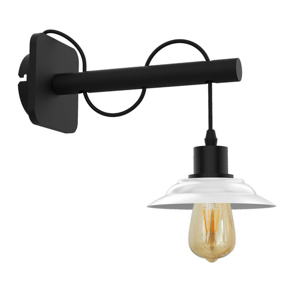 Pack Modern Industrial Black Scone wooden Wall Light With White Shade ~2476 – One