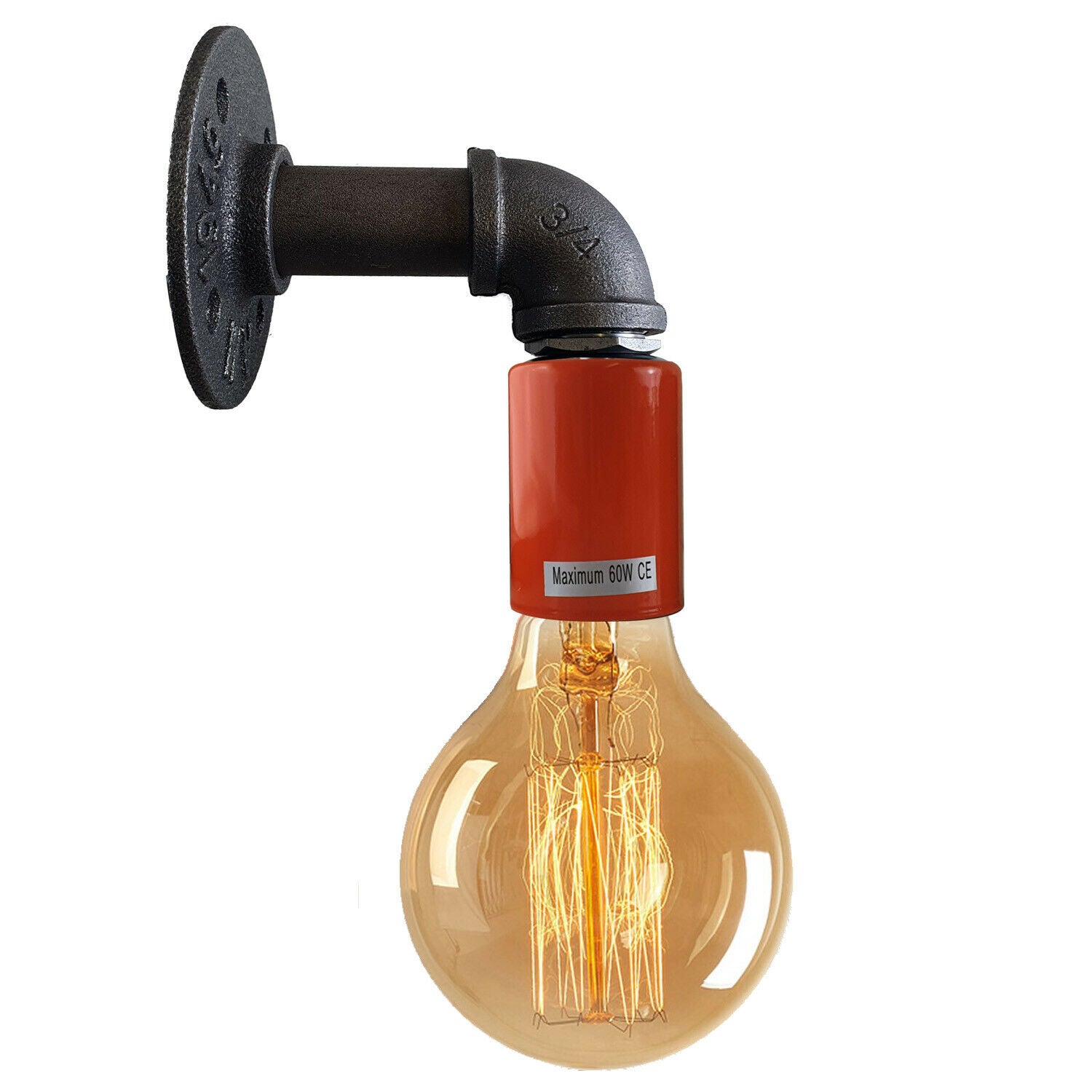 Orange Water Pipe Wall Lamp Industrial style single wall light fitting~1527 - LEDSone UK Ltd