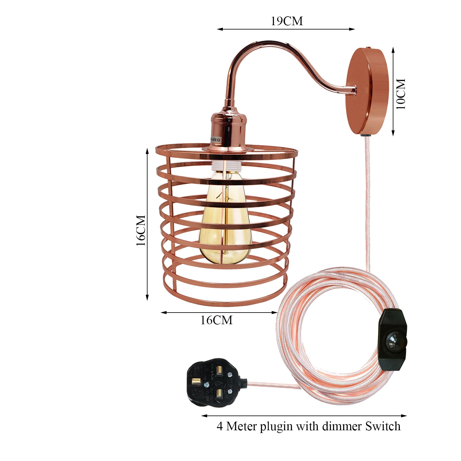 Retro Industrial Wall Sconce Light Plug in Wall Lamp Rose Gold~1564 - LEDSone UK Ltd