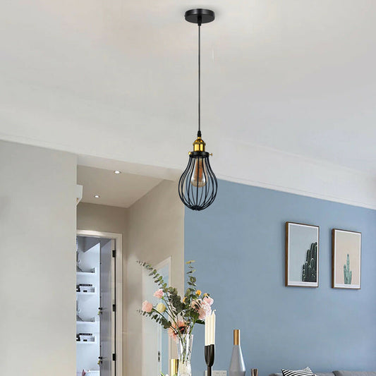 Industrial Black hanging Pendant Ceiling Light Cover Decorative Cage light fixture~3446 - LEDSone UK Ltd