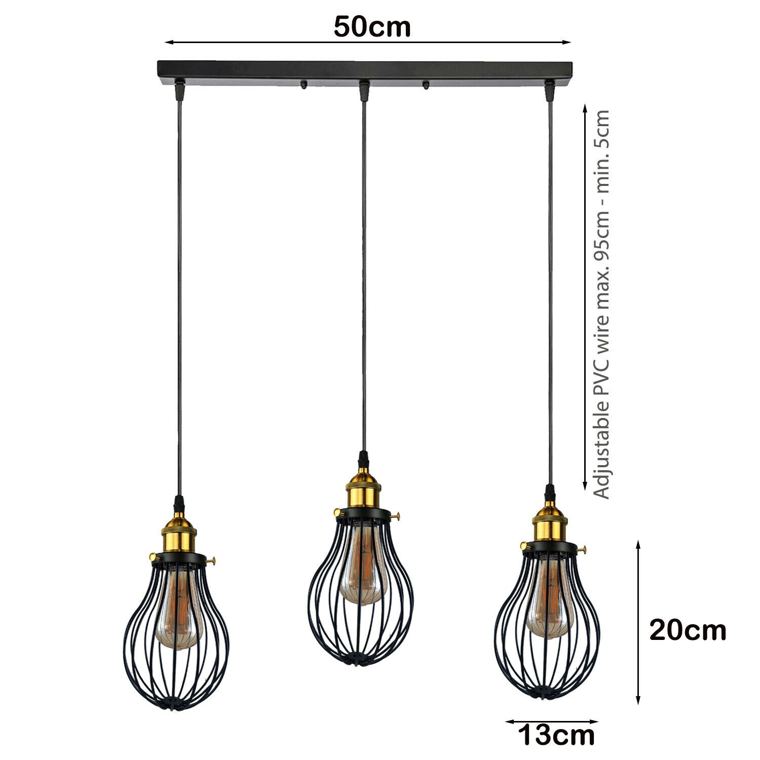 Industrial 3 Way Hanging Pendant Ceiling Light Cover Decorative Cage light fixture~3447 - LEDSone UK Ltd