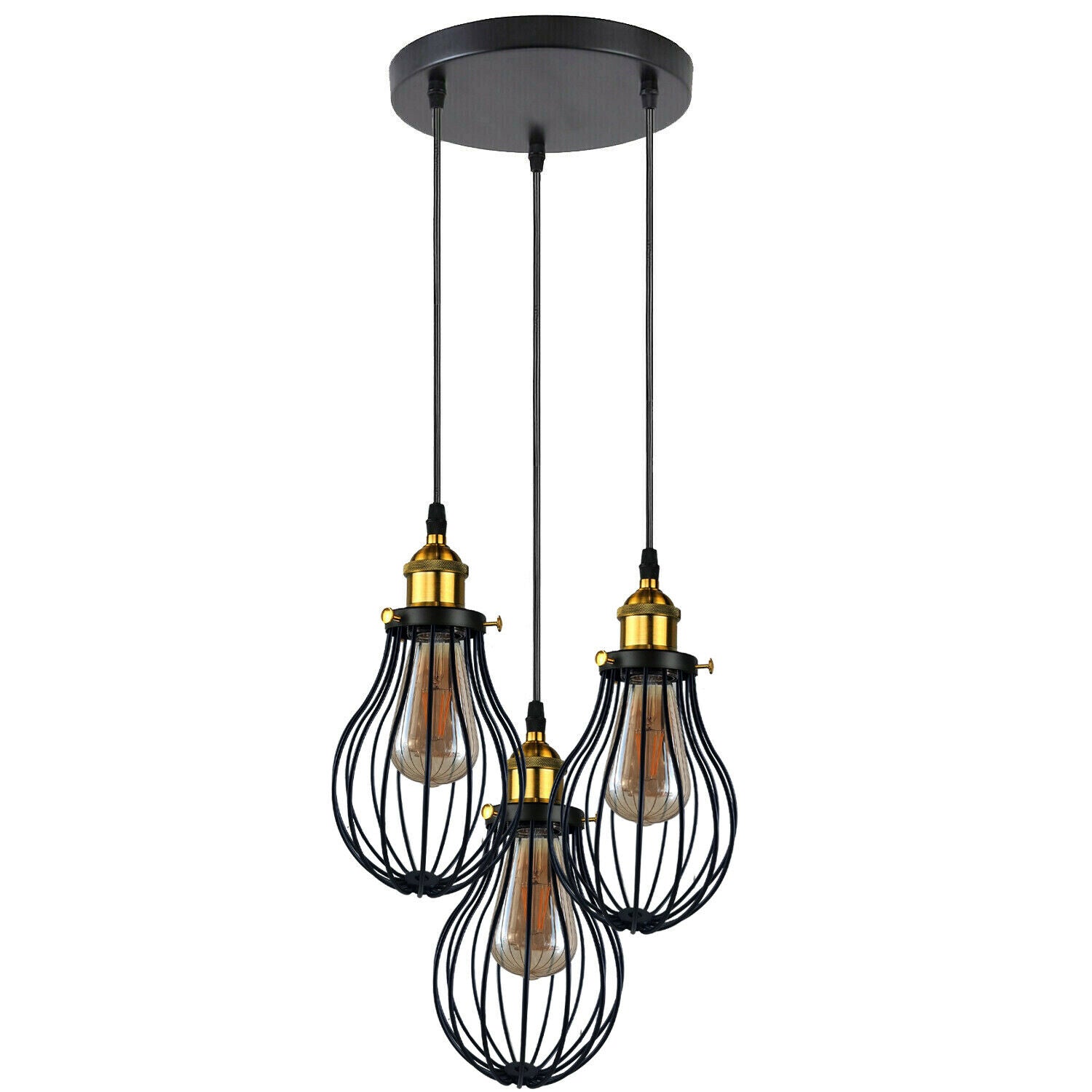Industrial 3 heads Black hanging Pendant Ceiling Light Cover Decorative Cage light fixture~3445 - LEDSone UK Ltd