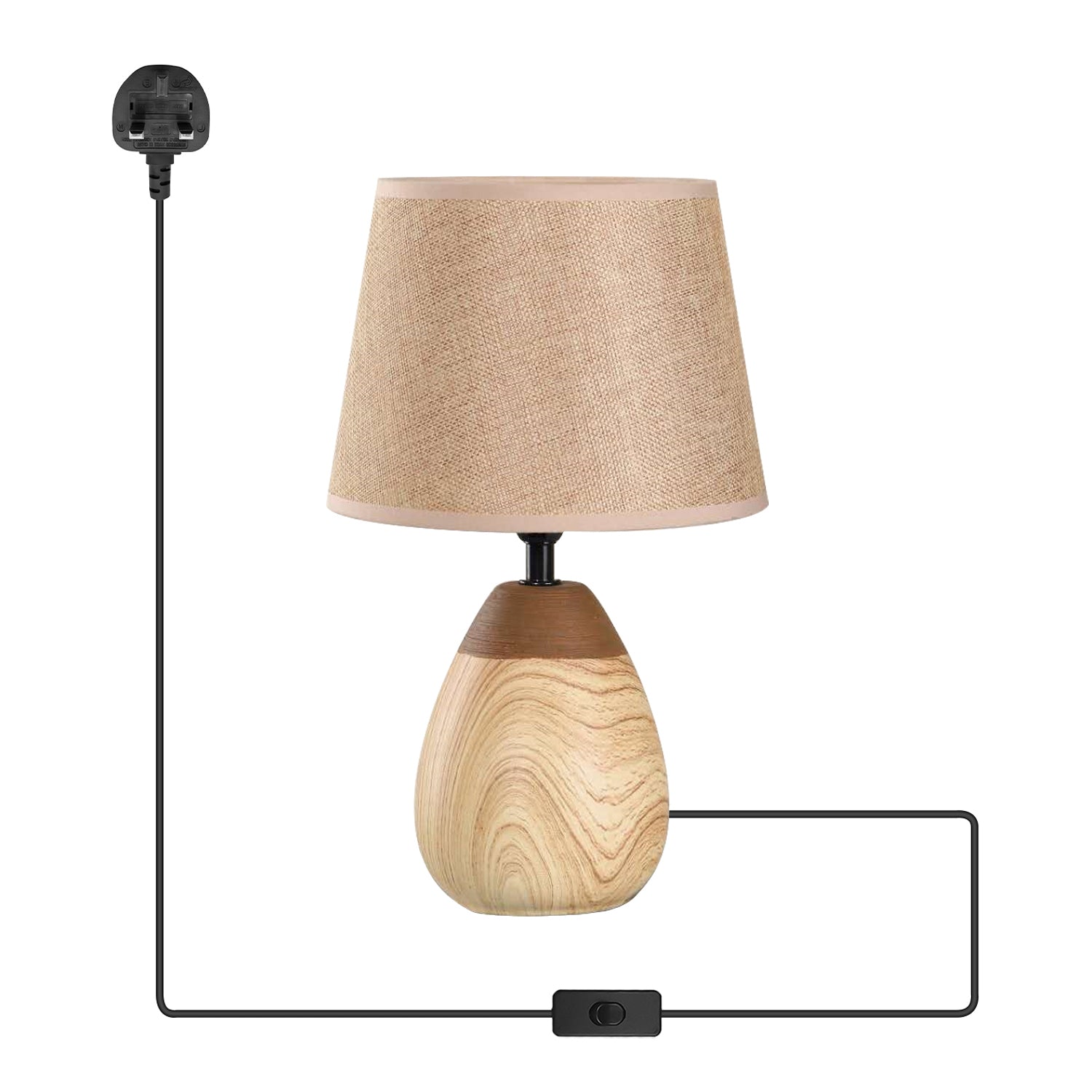 3 pin plug in table lamp light fabric lampshade light