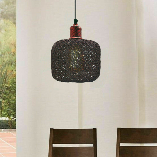 Natural Rattan Wicker Ceiling Pendant Light Lampshade Metal Pendant Lighting Kit - Barrel Shape~1561 - LEDSone UK Ltd
