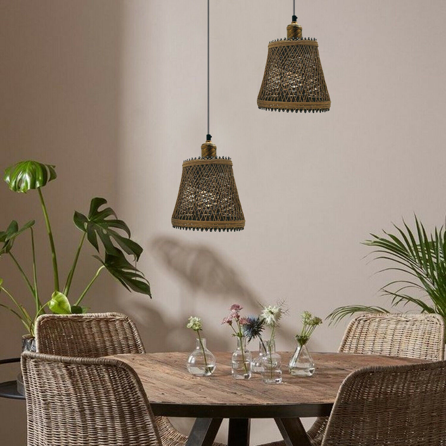 Natural Rattan Wicker Ceiling Pendant Light Lampshade Metal Pendant Lighting Kit - Basket Shape~1562 - LEDSone UK Ltd