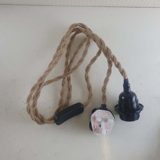 2M Plug In Pendant hemp  with Switch and Holder Black
