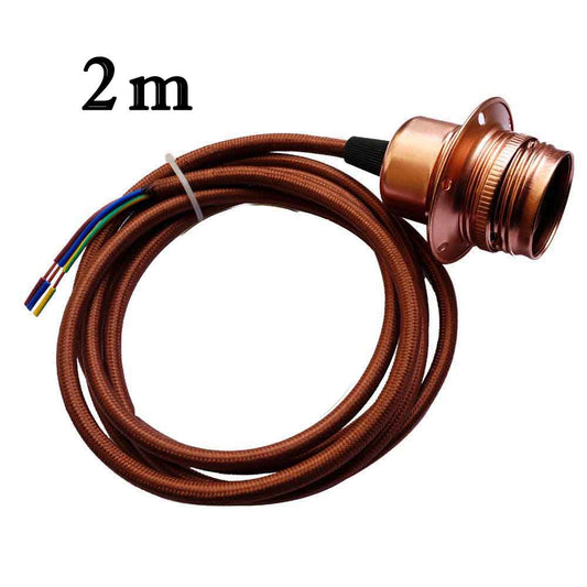 E27 Copper Colour Aluminum Holder Fabric 3 Core Round Brown Colour 2m Cable Pendant Set~3633 - LEDSone UK Ltd
