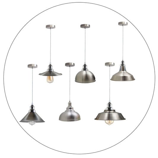 Pendant Lighting Metal Industrial Vintage Hanging Ceiling, Satin Nickel, for Kitchen Home Lighting~1268 - LEDSone UK Ltd