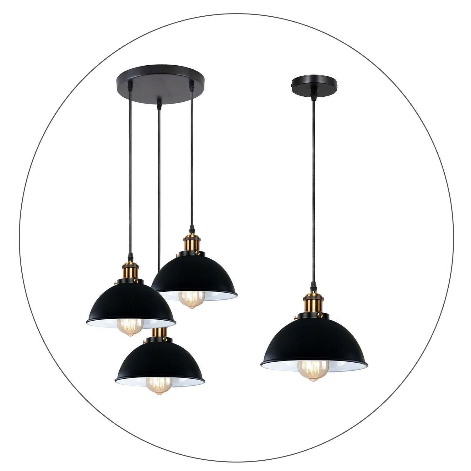 LEDSone Vintage Industrial Metal Ceiling Pendant Shade Modern Hanging Retro with various pattern Light black colour ~1259 - LEDSone UK Ltd