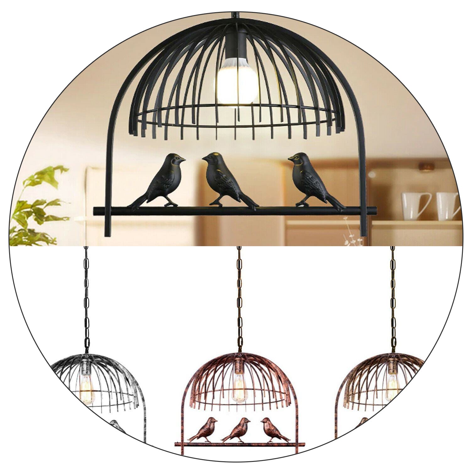 New Indoor Pendant Vintage Industrial Retro Bird cage Hanging Ceiling Pendant Light 