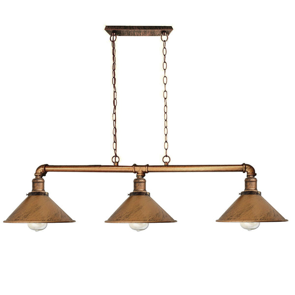 Metalen waterpijp vintage lampfitting 3 lampen ~1861 – Geborsteld koper / Ja