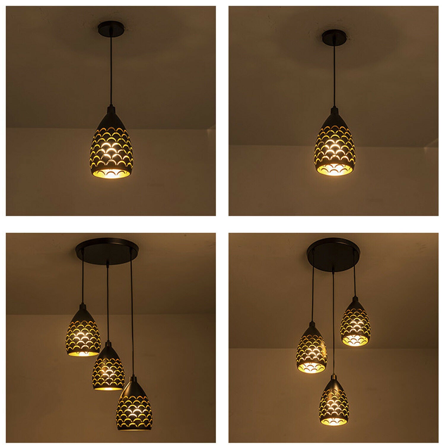 Pendant Cluster Light Fitting Lights Black Cage Style New~2551 - LEDSone UK Ltd