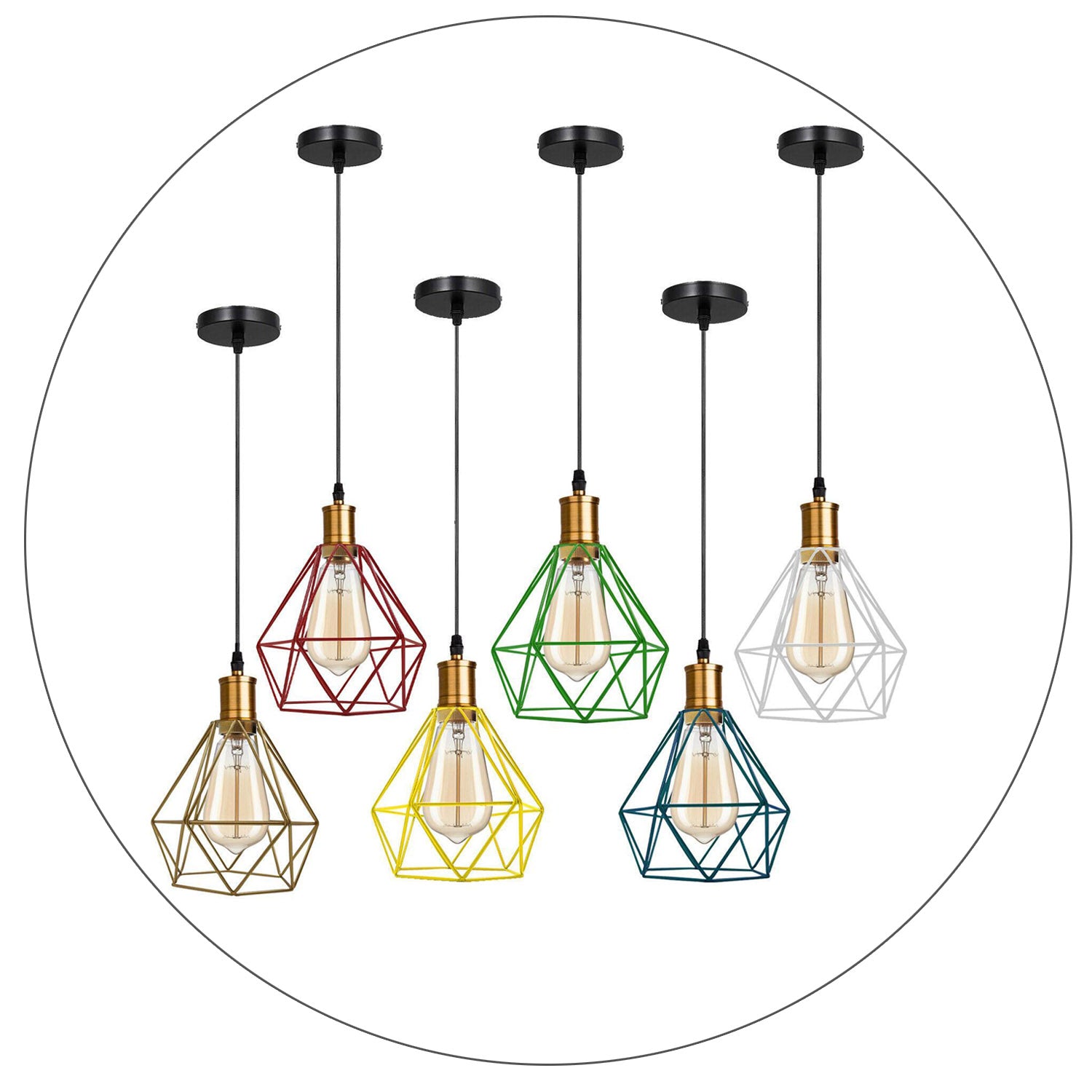 Modern Vintage Diamond Cage Ceiling Pendant Light Fitting Geometric Wire Cage Style