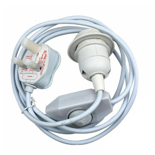 Plug In Pendant with Switch Holder Vintage Lamp Lighting E27 Rubber Cable - White~2116 - LEDSone UK Ltd
