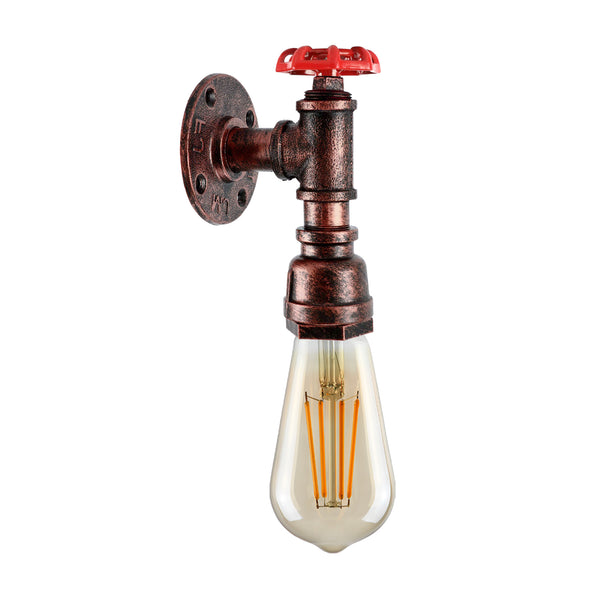 Vintage industriële plafond- en wandlamp van metaal, waterpijp, rustiek, stoompunk ~ 2168 – Rustiek Rood / Ja