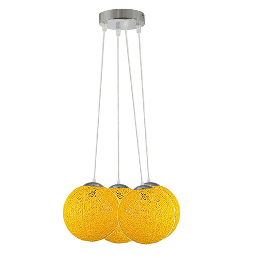 Rattan Wicker Woven Ball Globe Yellow Pendant Lampshade Four Outlet~1823 - LEDSone UK Ltd