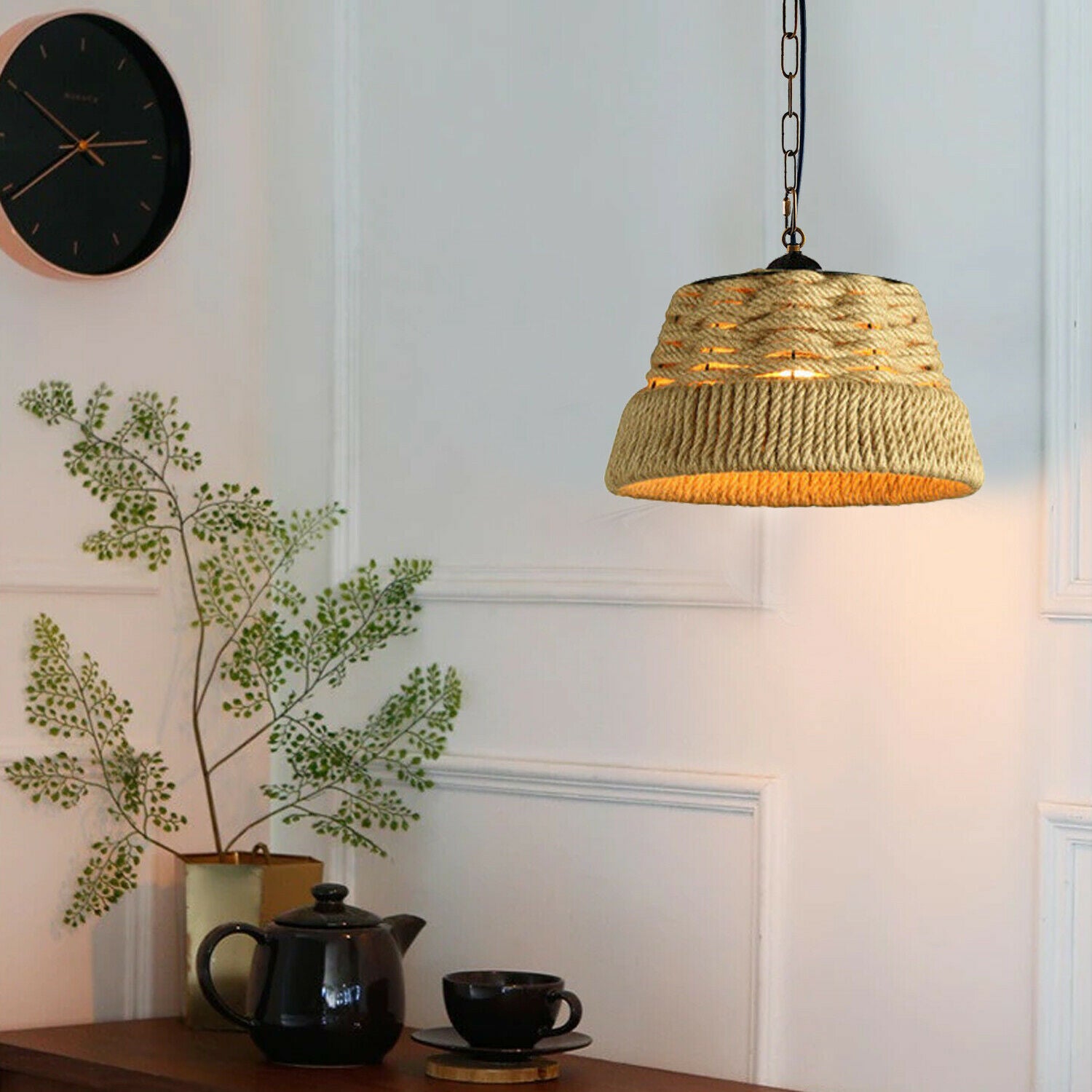 Basket Shape Ceiling Pendant Light Hemp Rope Hanging Light E27 Lamp Shade~1532 - LEDSone UK Ltd