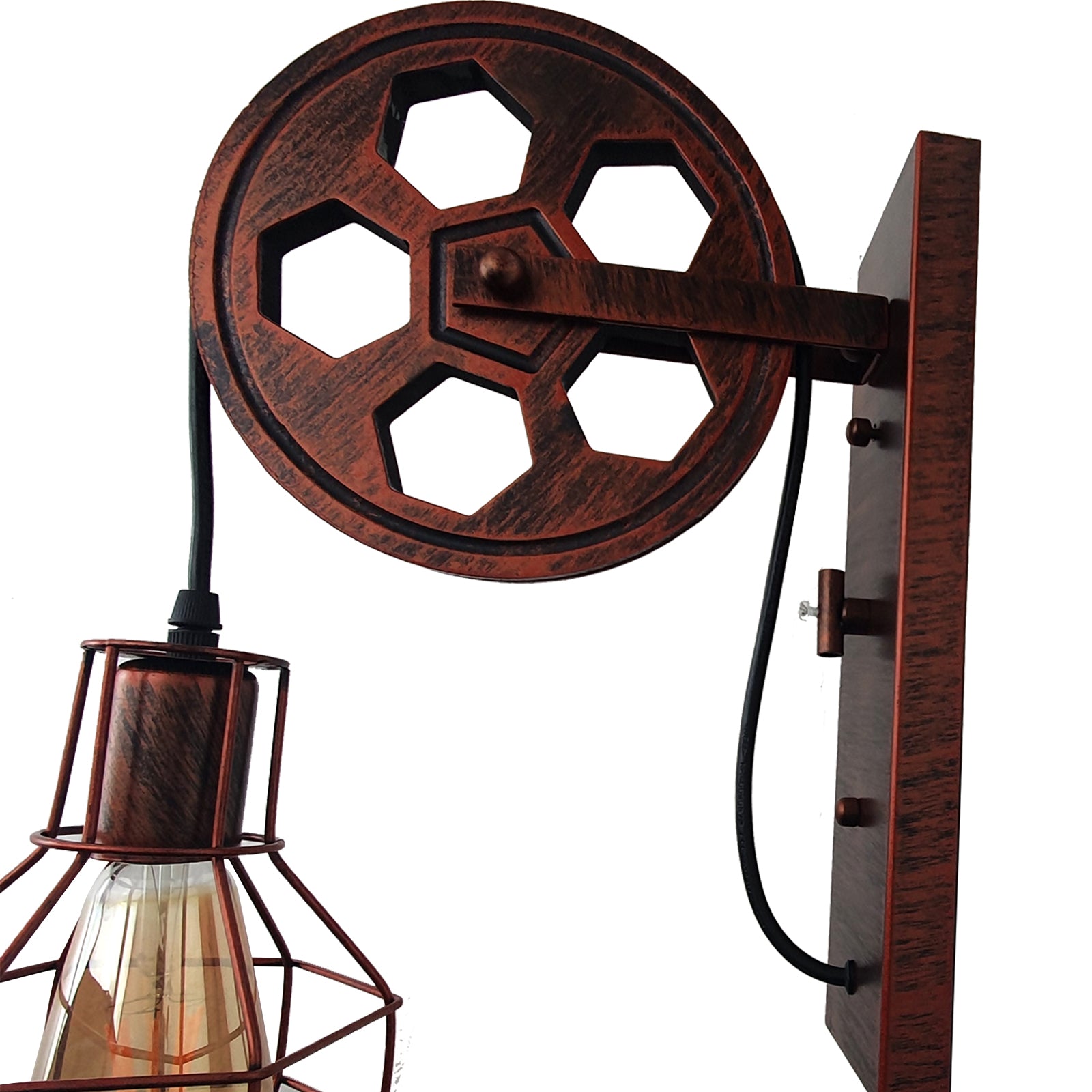 Retro Vintage Light Shade Wheel Ceiling Lifting Pulley Industrial Wall Lamp Fixture UK~2690 - LEDSone UK Ltd