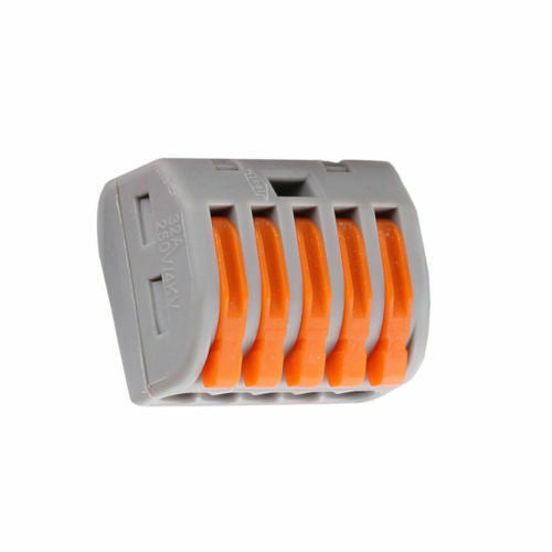 5 Way Reusable spring lever terminal block electrical cable clamp wire 5 connector~2037 - LEDSone UK Ltd