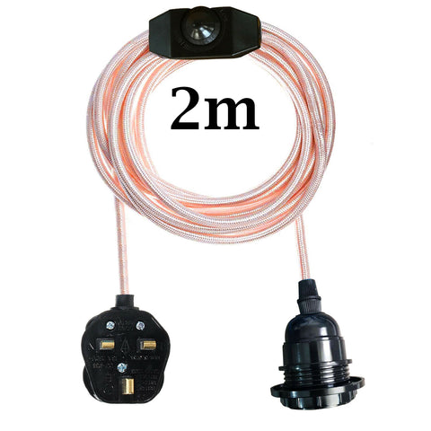 2M,4M UK Plug-in Vintage E27 Dimmer Switch Fabric Pendant Light Holder with FREE BULB~1267