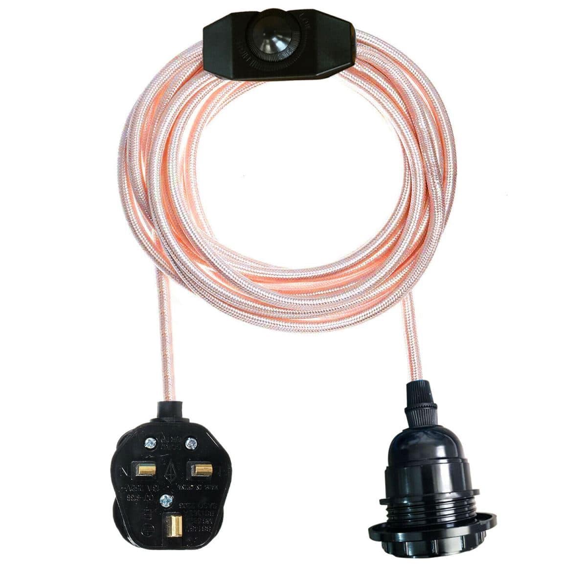 Rose Gold Color Dimmer Switch 4.5m Fabric Flex Cable Plug In Pendant Lamp E27 Holder~2587 - LEDSone UK Ltd