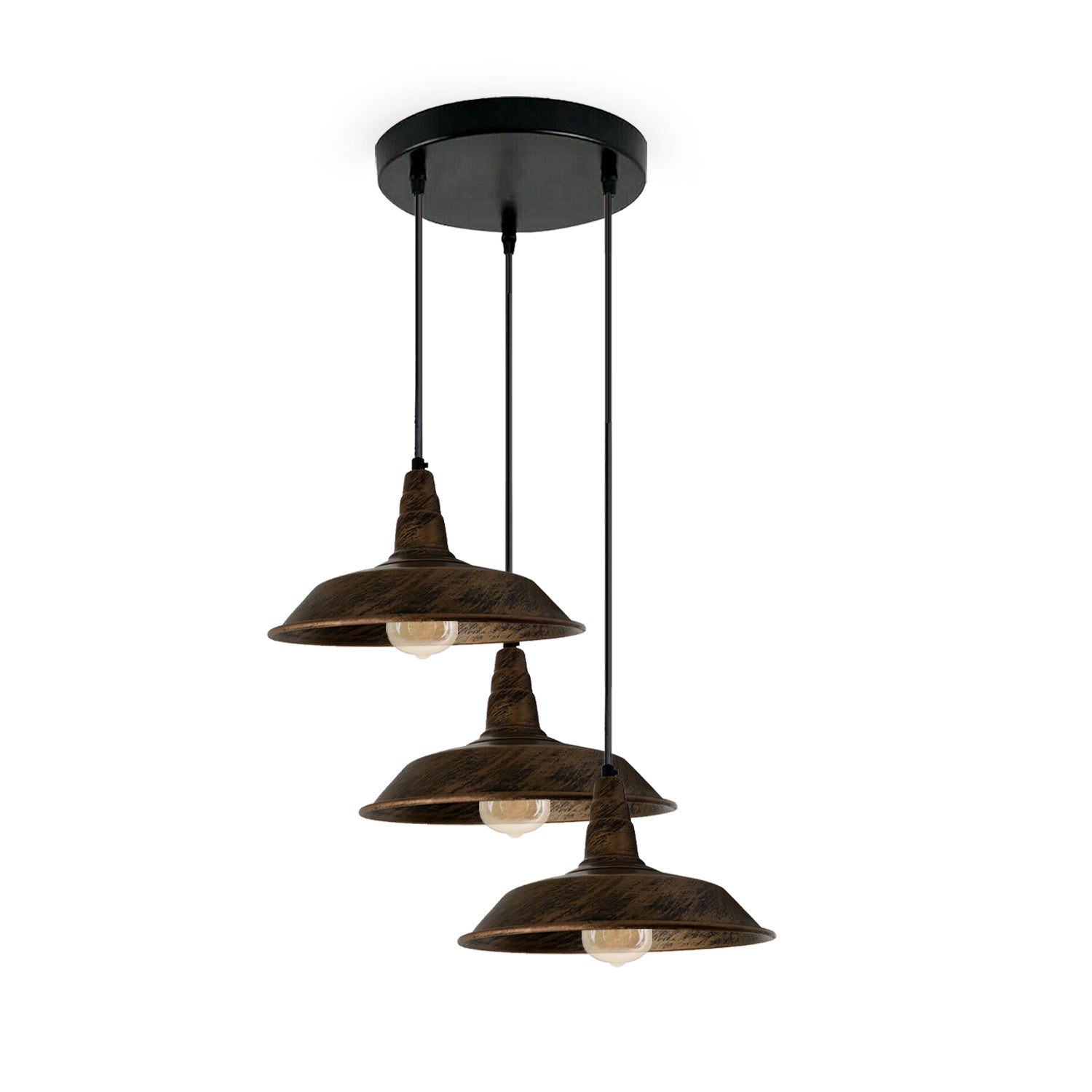 Industrial Vintage 3 head Lights Pendant Round Ceiling Light 26cm Bowl Shade Brushed Copper~3743 - LEDSone UK Ltd