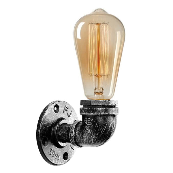 Vintage industriële waterpijplamp, retro-licht, steampunk wandlamp + gratis lamp ~ 2136 – Geborsteld zilver