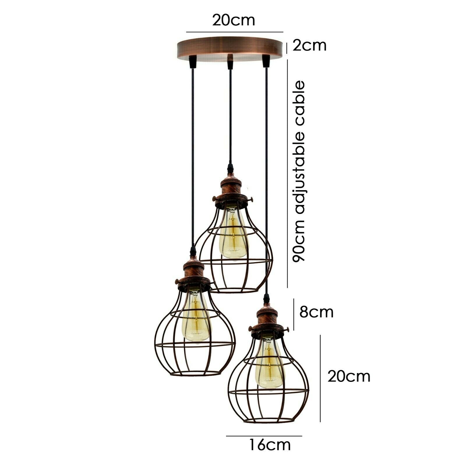 3 Way Ceiling Pendant Cage Cluster Light Fitting -  Products length 