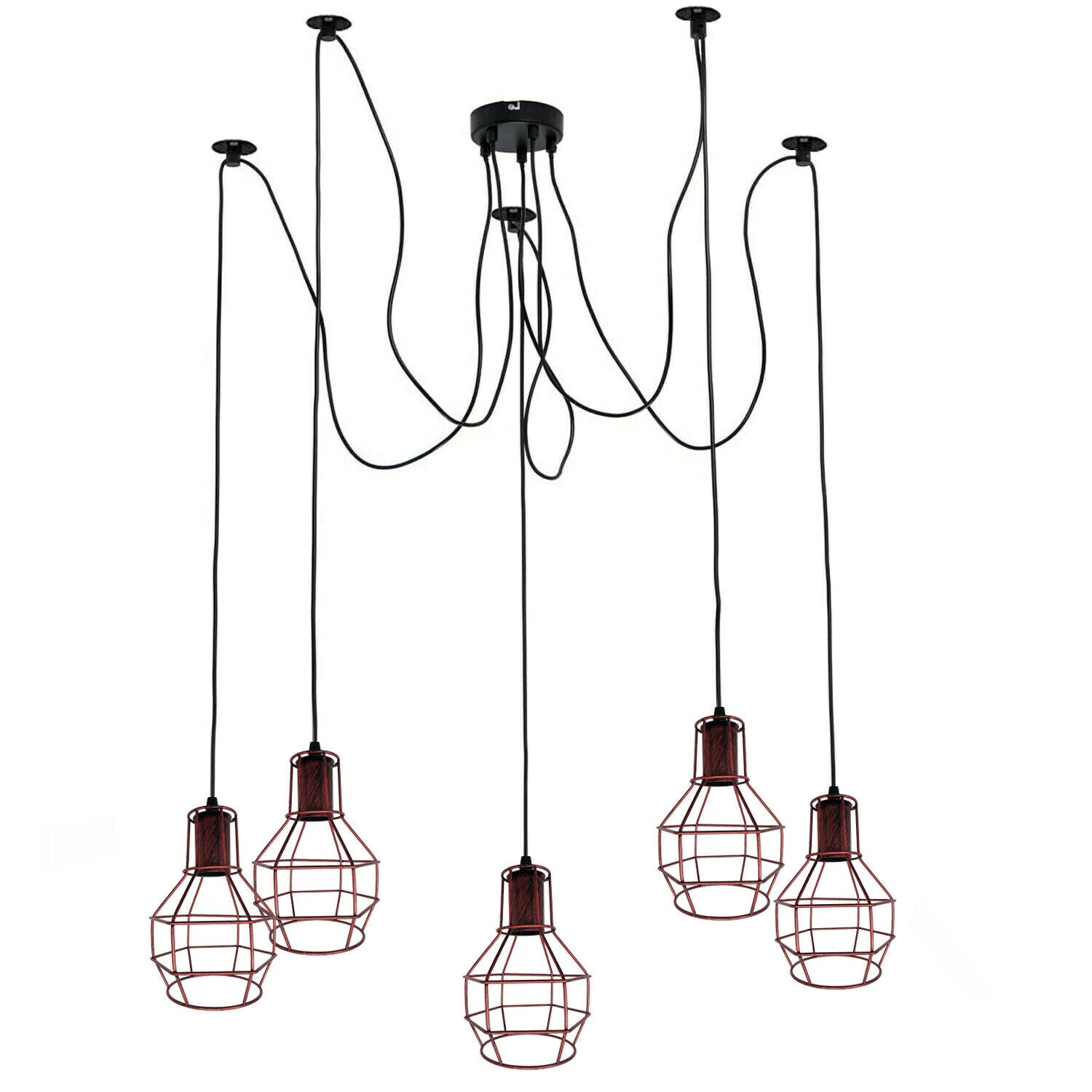 Rustic Red 2m Pendant Light Cage Retro Industrial Ceiling Light Spider Lamp~1589 - LEDSone UK Ltd
