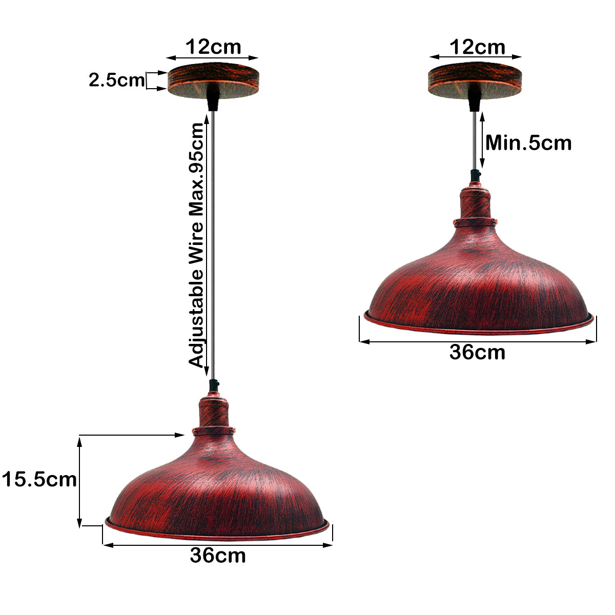 Rustic Red Industrial Retro Ceiling Pendant Light~1480 - LEDSone UK Ltd