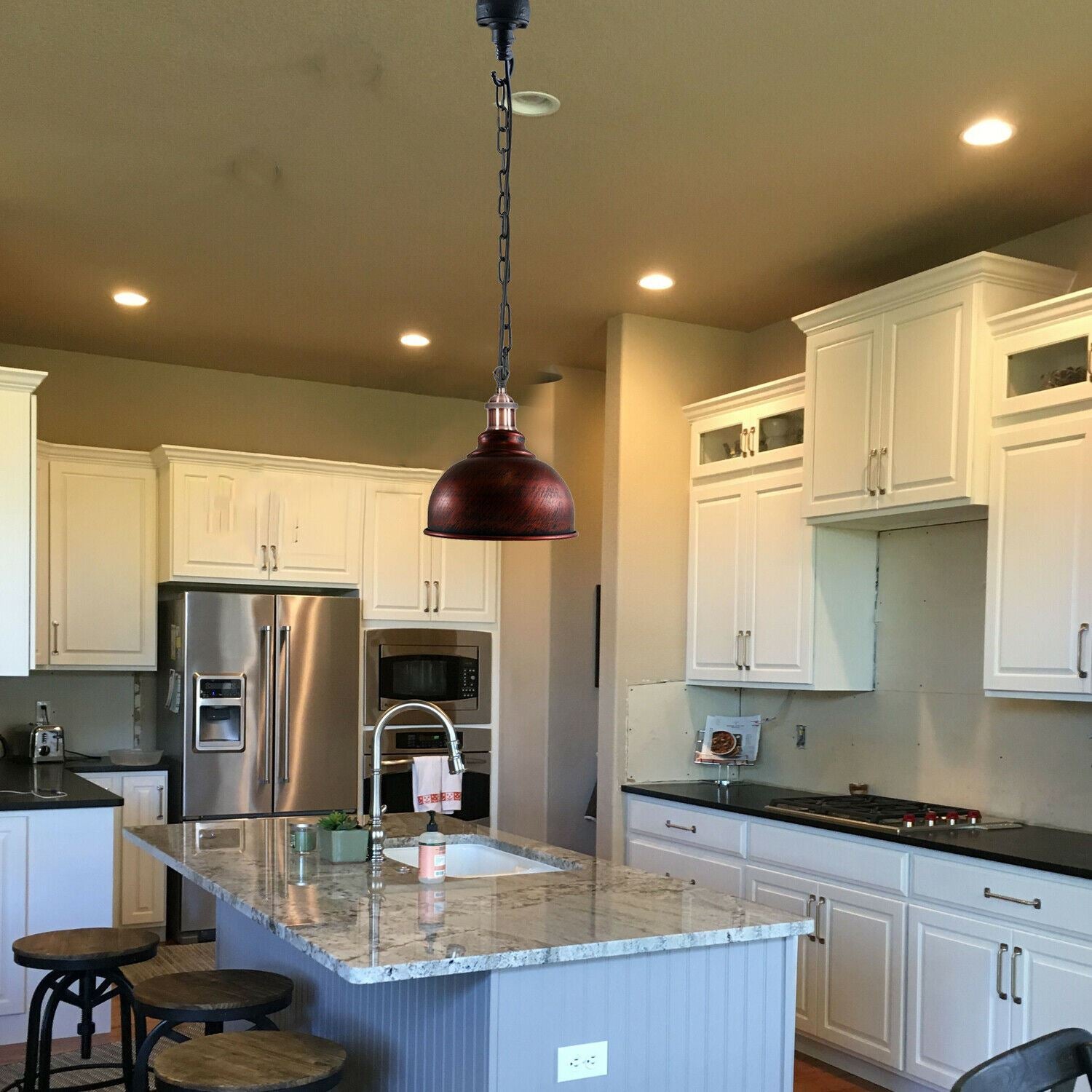 Industrial Vintage Ceiling Light Rustic Red Metal Conduit Retro Pendant Lamp Pendant Light Ceiling Light Ceiling Pendant Light Rustic Red Pendant Light PendantLight With Black Chain Metal Shade Hanging Lights UK