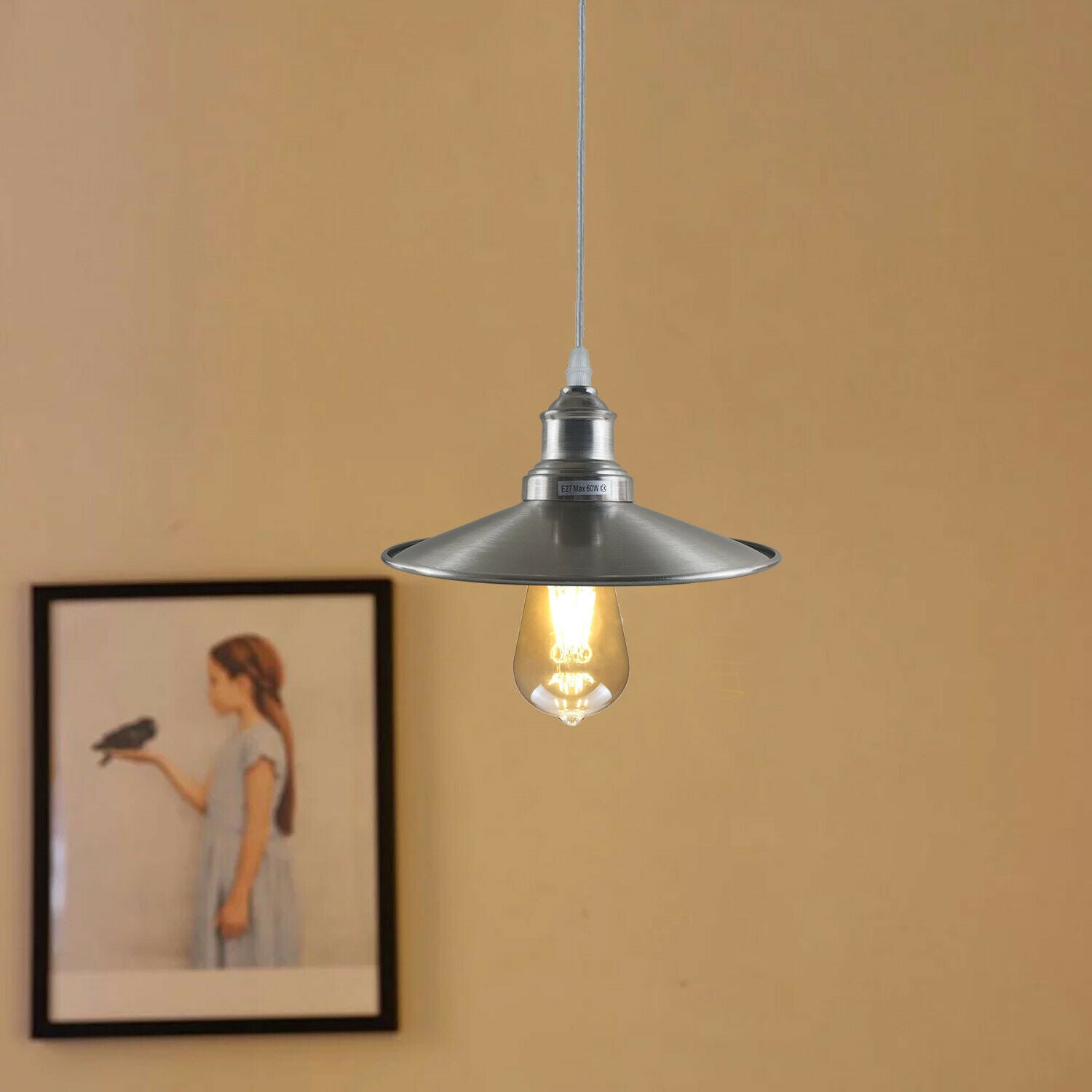 Industrial Pendant Light, Metal Hanging Ceiling Lights Fixture with Metal Flat Shade~1275 - LEDSone UK Ltd