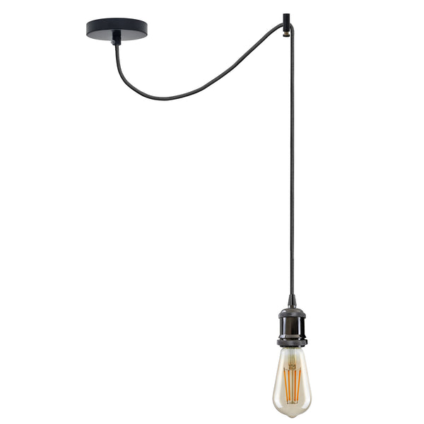 Spider Ceiling Pendant Light 2m Fabric 3Core Cable E27 ~4483 – Shiny Black / Yes