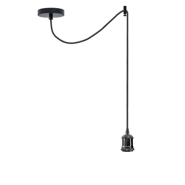 Spider Ceiling Pendant Light 2m Fabric 3Core Cable E27 ~4483 – Shiny Black / No